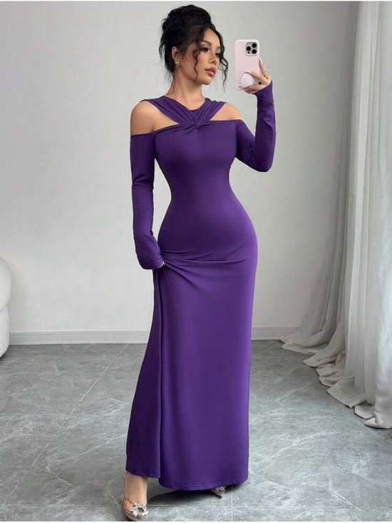 Dresses & Skirts - Purple cold-Shoulder Long Sleeve Dress